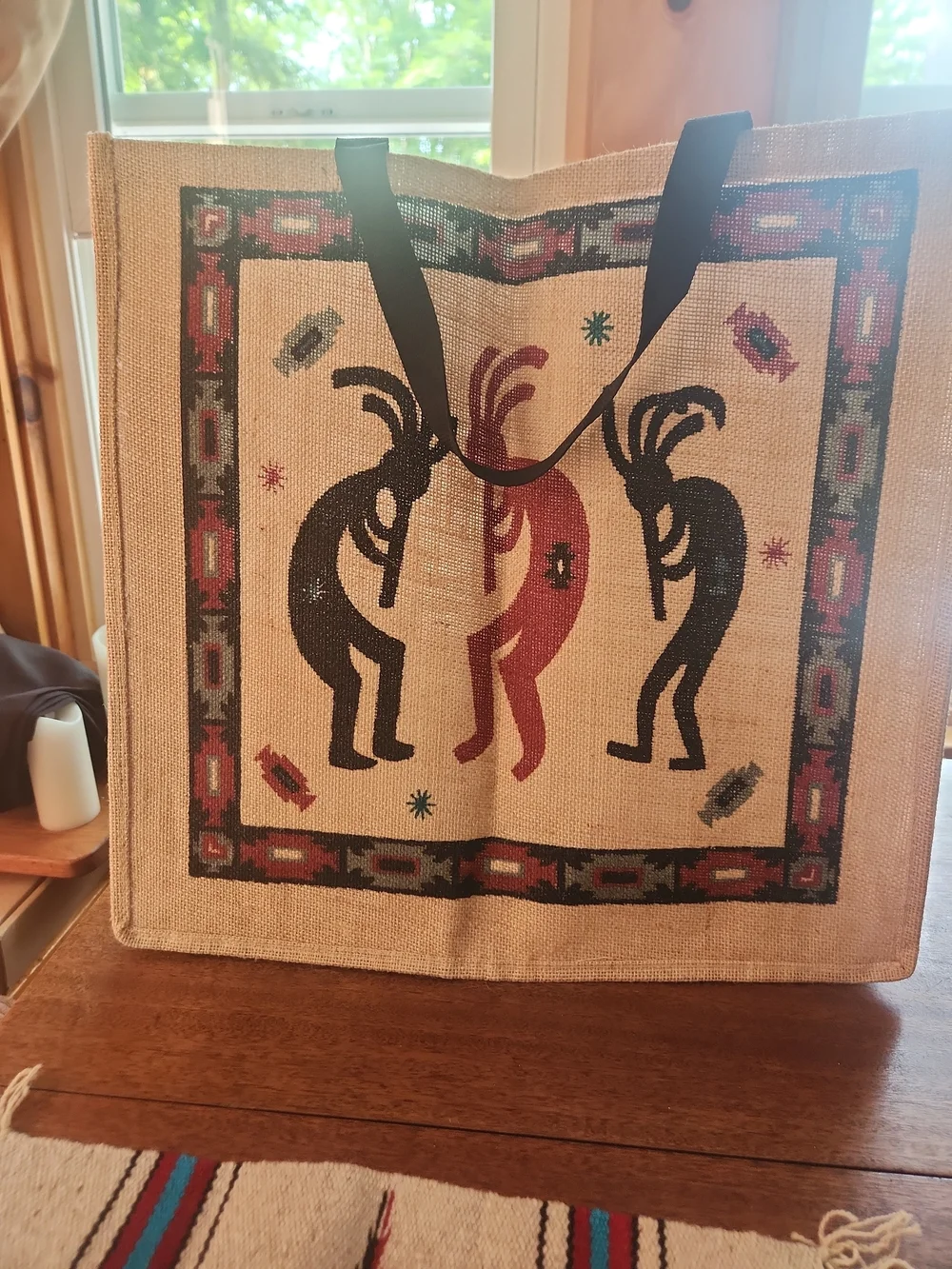 Southwestern Lot Decorative Wool Mat,HandCrafted Vase, &Kokopellia Bulap Bag